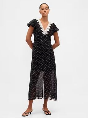 Gap Lace-Trim V-Neck Maxi Dress Summer Wedding Guest Graduation NWT LTall Sheer